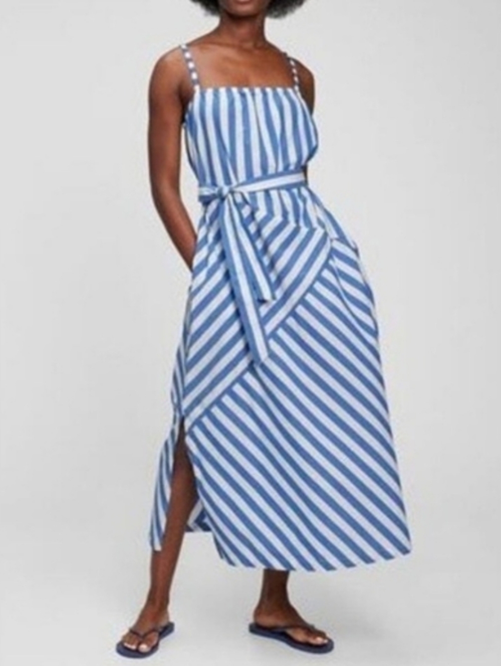 NWT GAP Belted Patchwork Maxi Dress Size Medium In Blue And White Stripes - Picture 6 of 7